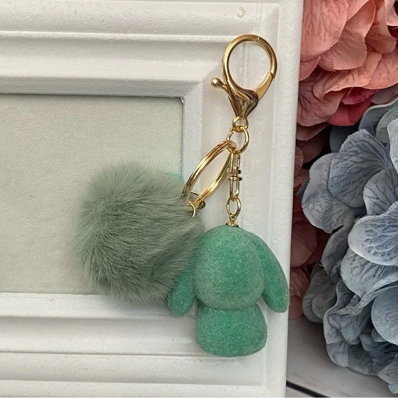 Mint Green Felt Bunny Charm with Pom Pom Keychain - Picture 4 of 10